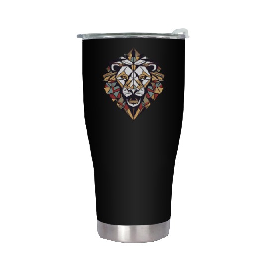 "Cosmic Geometric Lion Stainless Steel Tumblers: Majestic Celestial