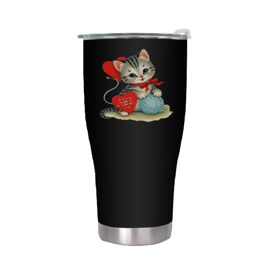Kitten To a Dear Valentine s Day Card Stainless Steel Tumblers