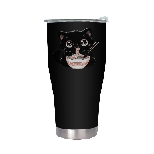 Cute Kawaii Cat eating Ramen Asian Food Gift Stainless Steel Tumblers