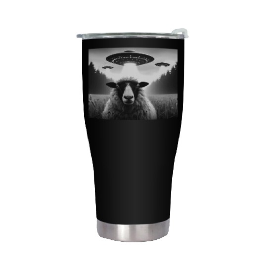 Sheep ram, lamb Funny Graphic Selfie with UFOs Wei Stainless Steel Tumblers