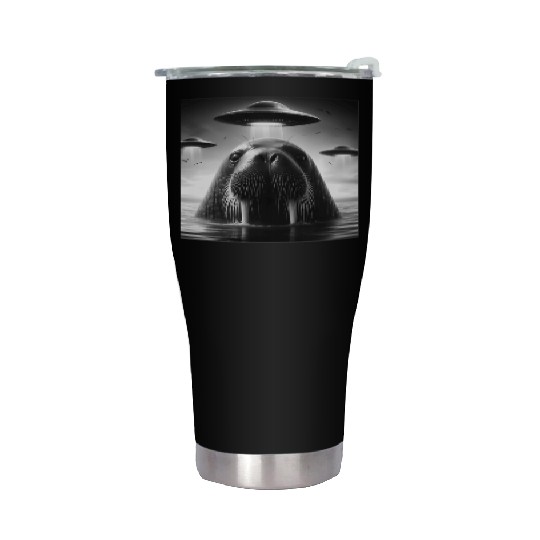 Walrus Sea lion Funny Graphic Selfie with UFOs Wei Stainless Steel Tumblers