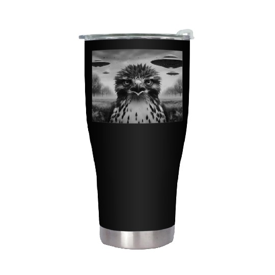 Hawk falcon Funny Graphic Selfie with UFOs Weird Stainless Steel Tumblers