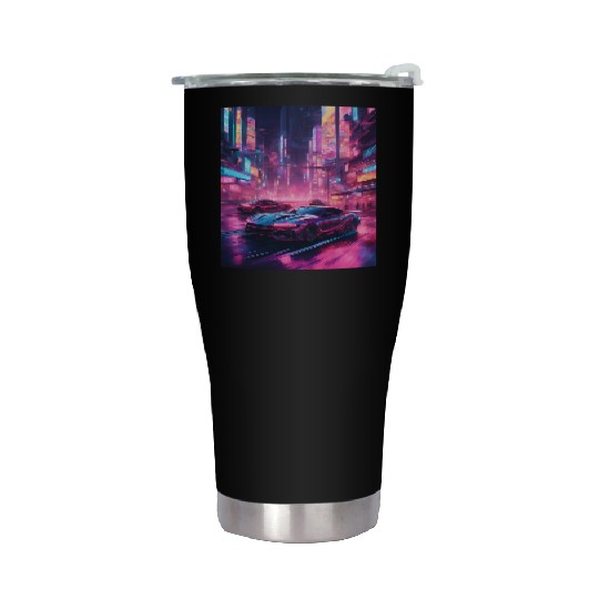 Street racers in downtown Tokyo Vaporwave Stainless Steel Tumblers