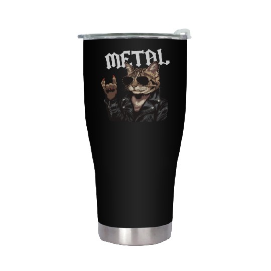 Heavy Metal Cat Rocker Death Metal Music Fan Gift Stainless Steel Tumblers