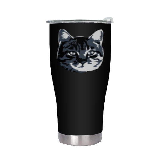 Cat Lover Realistic Pet Face Cute Cool Kitten Head Stainless Steel Tumblers