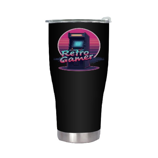 retro gamer in retro style oldschool gamer Stainless Steel Tumblers