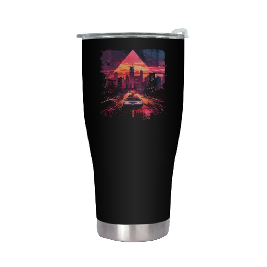 Vaporwave Retro Car City Synthwave 80s 90s Stainless Steel Tumblers