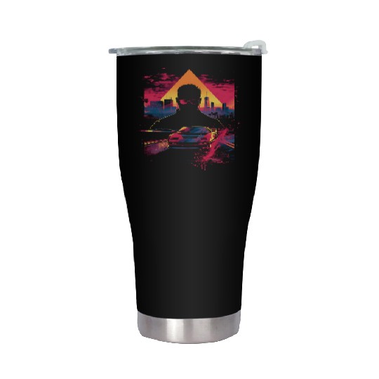 Vaporwave Man Retro Car City Synthwave 90s Stainless Steel Tumblers
