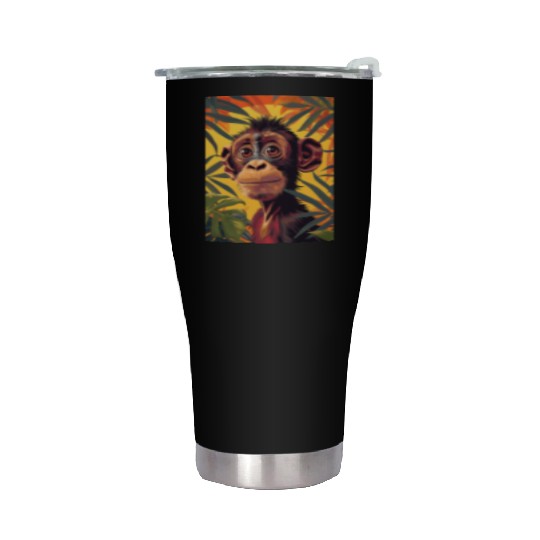 Chimpanzee close-up among branches. Stainless Steel Tumblers