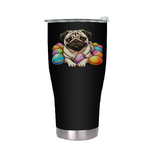 Cute Pug Easter Egg Cartoon Relax Chill Stainless Steel Tumblers