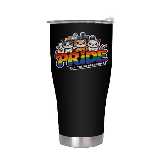 Pride of Tulsa City Oklahoma USA Rainbow Flag Stainless Steel Tumblers