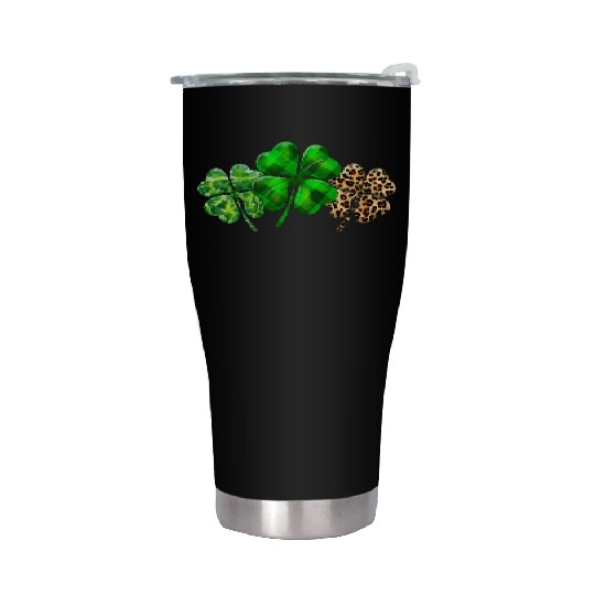Plaid Shamrock Leopard Camouflage St Patricks Day Stainless Steel Tumblers