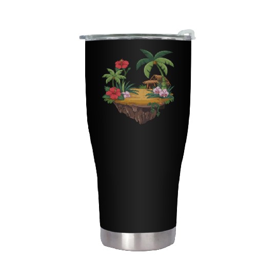 Tropical Island Hut Hibiscus and Orchids Stainless Steel Tumblers