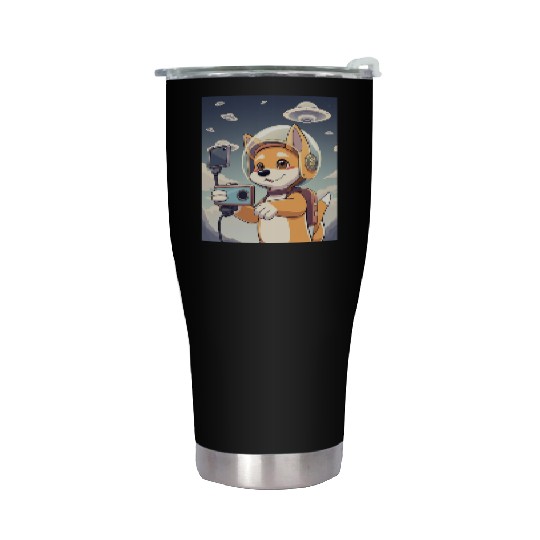 Funny Dog Rescue Anime Selfie with UFOs Weird Stainless Steel Tumblers