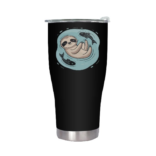 Pisces Zodiac Sloth Relaxing with Fish Dreams Stainless Steel Tumblers