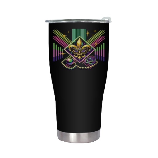 Mardi Gras Retro Synthwave Mask Neon Vibes Stainless Steel Tumblers