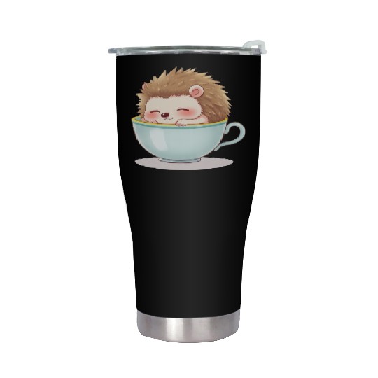 Cute hedgehog relaxing in a light blue cup Stainless Steel Tumblers