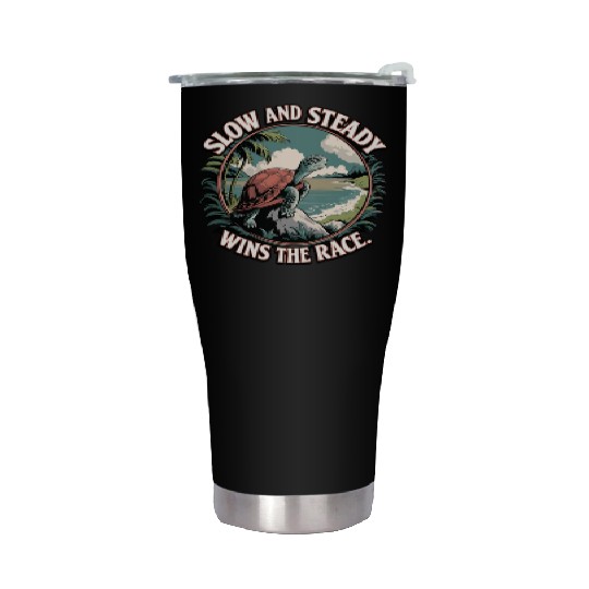 Slow And Steady Turtle Wins The Race Illustration Stainless Steel Tumblers