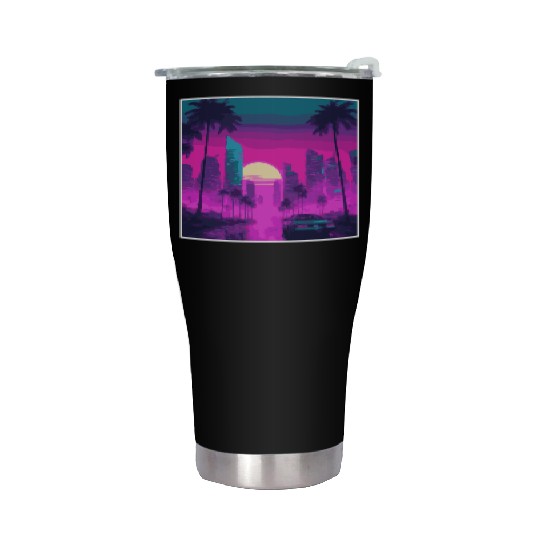 Neon Paradise Vaporwave Sunset Vibes Stainless Steel Tumblers