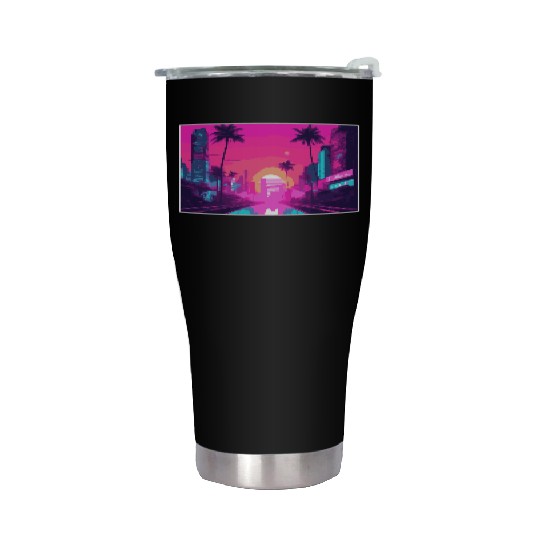Neon Paradise Vaporwave Sunset Vibes Stainless Steel Tumblers