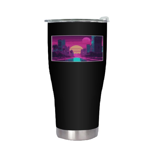 Neon Paradise Vaporwave Sunset Vibes Stainless Steel Tumblers