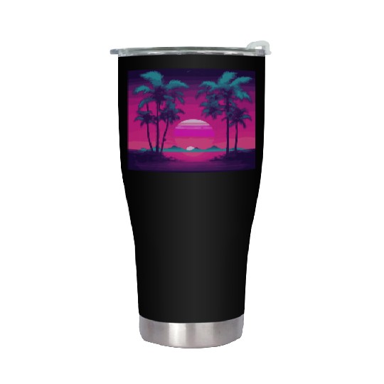 Neon Paradise Vaporwave Sunset Vibes Stainless Steel Tumblers