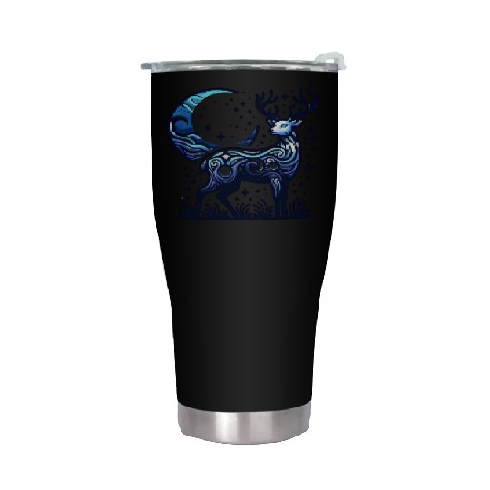 Celestial Deer Under Starry Night Moon Stainless Steel Tumblers