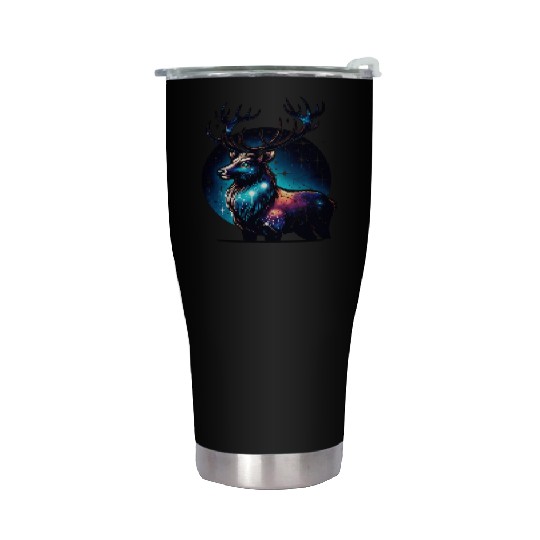 Celestial Stag with Cosmic Night Sky Stainless Steel Tumblers