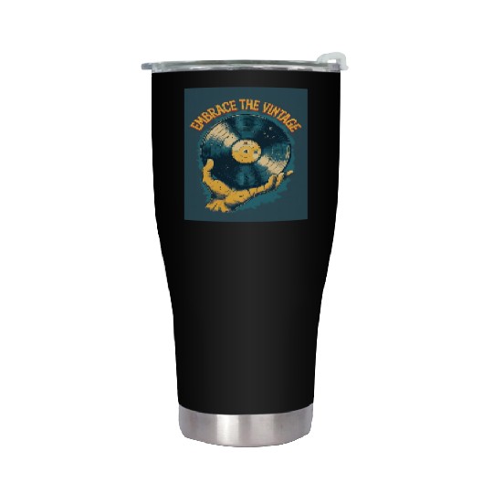 Retro Vinyl Record Held Stainless Steel Tumblers