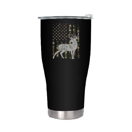 Whitetail Buck Deer Hunting American Camouflage Stainless Steel Tumblers