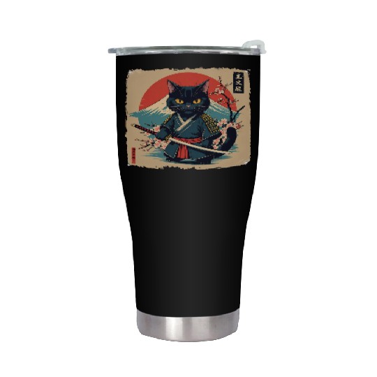 samurai cat Stainless Steel Tumblers