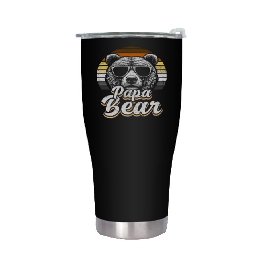Papa Bear Gay Pride Retro Cool Bear Flag Style Stainless Steel Tumblers