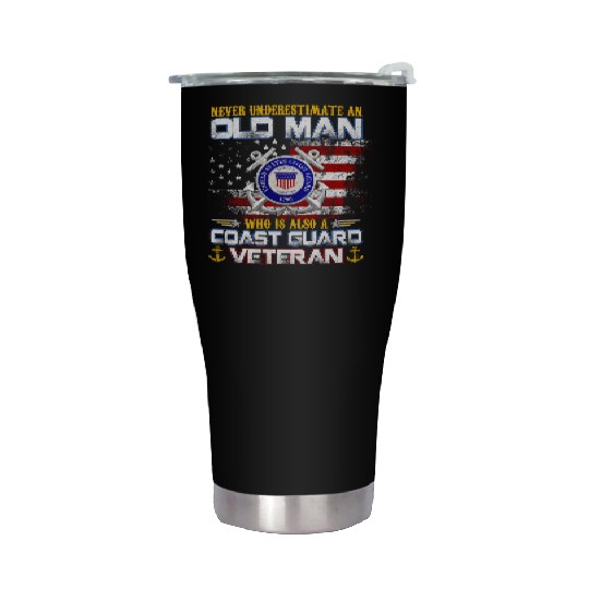 Never Underestimate Old Man US Coast Guard Veteran Stainless Steel Tumblers
