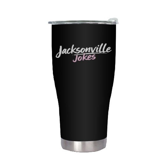 Jacksonville Jokes Brushstroke Text Design in Pink Stainless Steel Tumblers