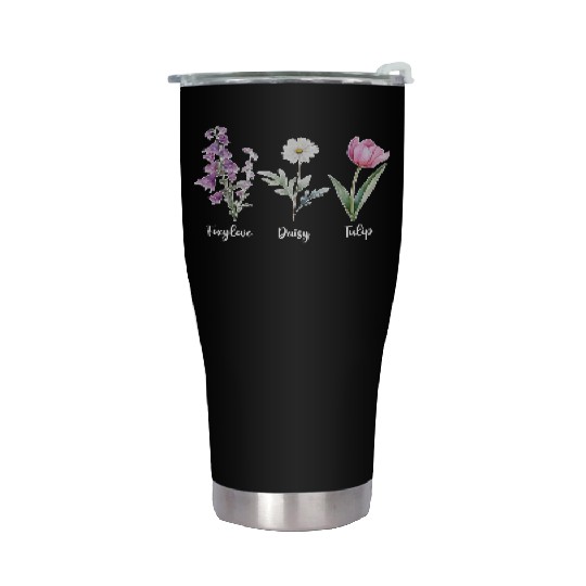 Vintage Floral Plant Foxglove Daisy Tulip Flower Stainless Steel Tumblers