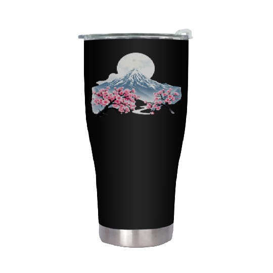 Japanese mount fuji Sakura tree Cherry blossom Stainless Steel Tumblers