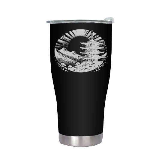 Japanese Tradition With Mountains In The Stainless Steel Tumblers
