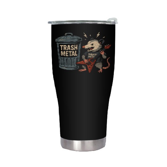 Funny Opossum Thrash Metal Guitar Vintage Pun Stainless Steel Tumblers