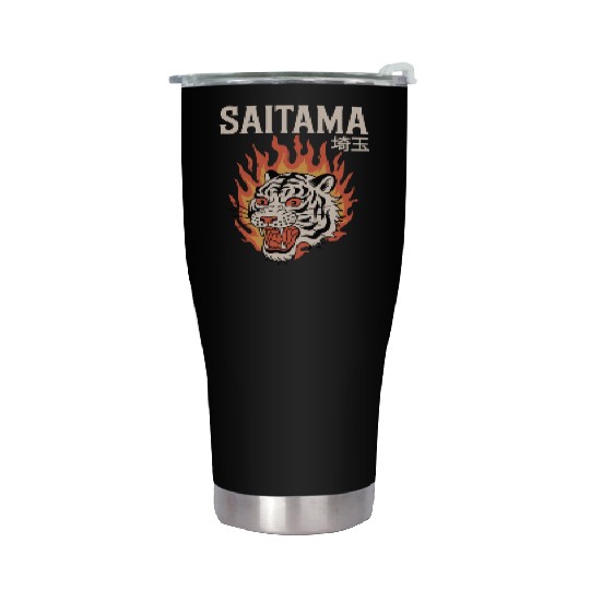 Vintage Saitama Stainless Steel Tumblers – Bold Tiger Tattoo Design