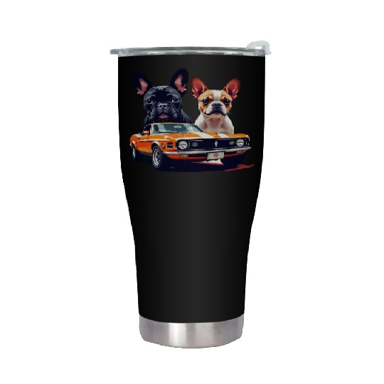 French Bulldogs with Classic Muscle Car – Retro Vi Stainless Steel Tumblers