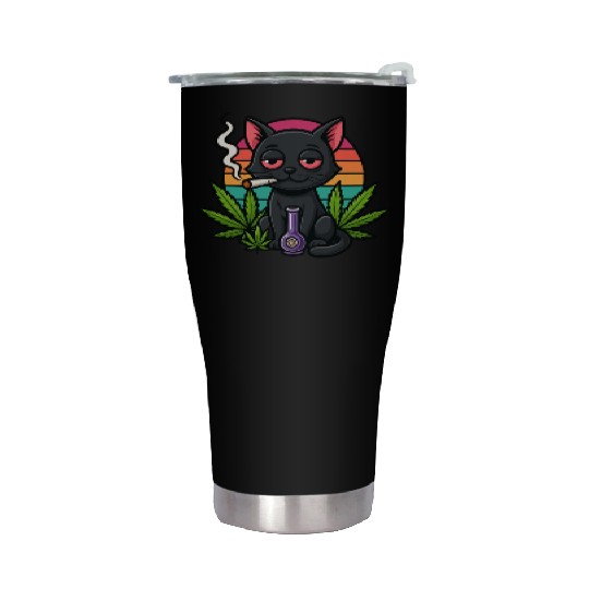 Cute Cat Smoking Weed Stainless Steel Tumblers