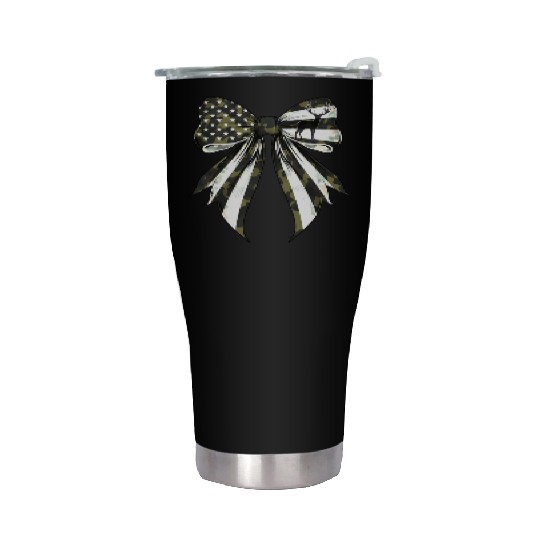 Coquette Bow Deer Hunting Camouflage US Flag Pride Stainless Steel Tumblers