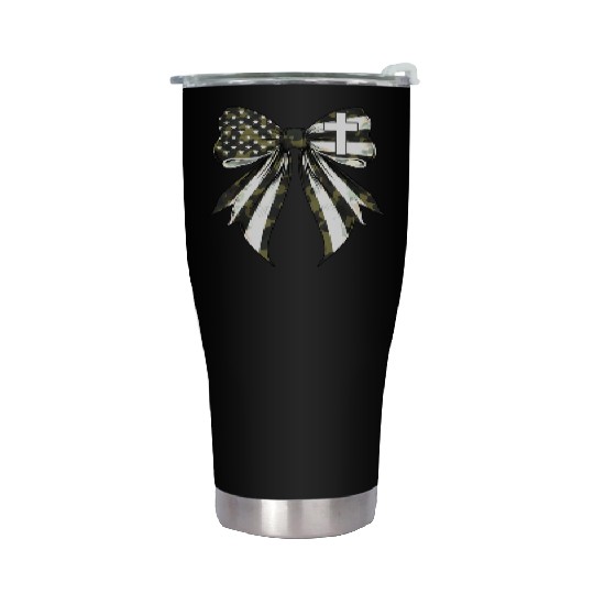 Coquette Bow Cross Faith Camouflage US Flag Pride Stainless Steel Tumblers