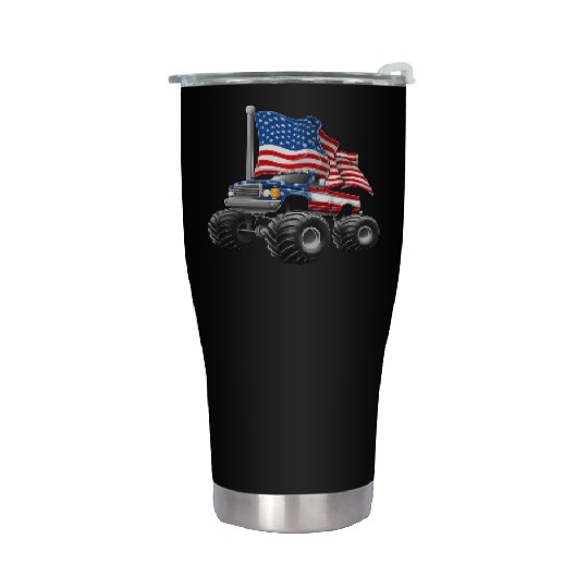 Monster Truck American Flag 4th Of July Stainless Steel Tumblers
