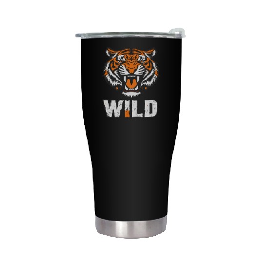 a tiger mid-roar face split in half Stainless Steel Tumblers