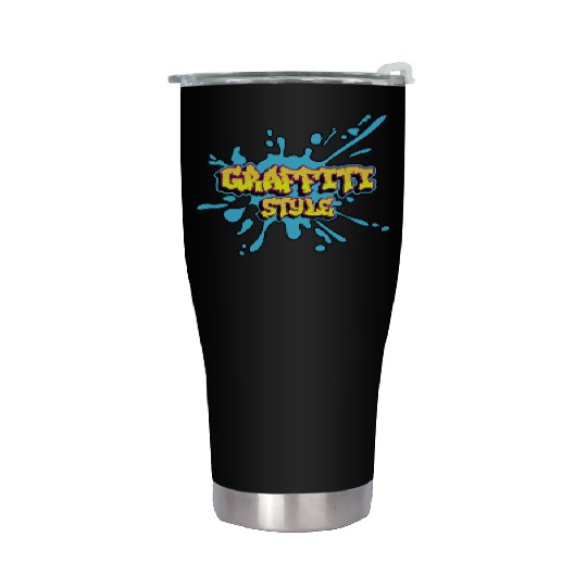 Graffiti Text Style Design D83C DFA8 with a splash of blue Stainless Steel Tumblers
