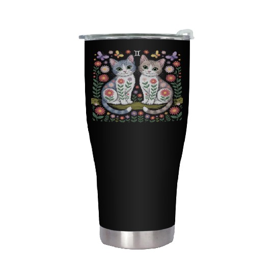 Gemini Zodiac Twin Cats Art Stainless Steel Tumblers