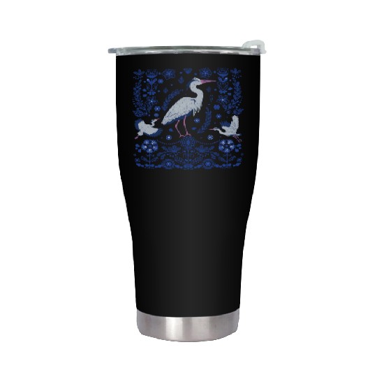 Great Blue Heron Folk Art Stainless Steel Tumblers