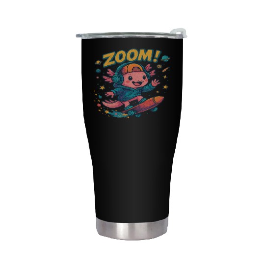 Skater Axolotl in Space Stainless Steel Tumblers