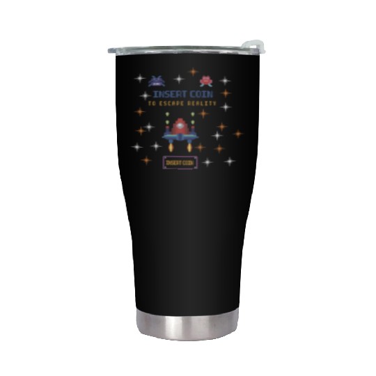 Retro Gamer Stainless Steel Tumblers - Insert Coin to Escape Reality